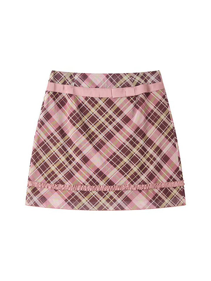 Preppy Plaid Bow Trim Mini Skirt