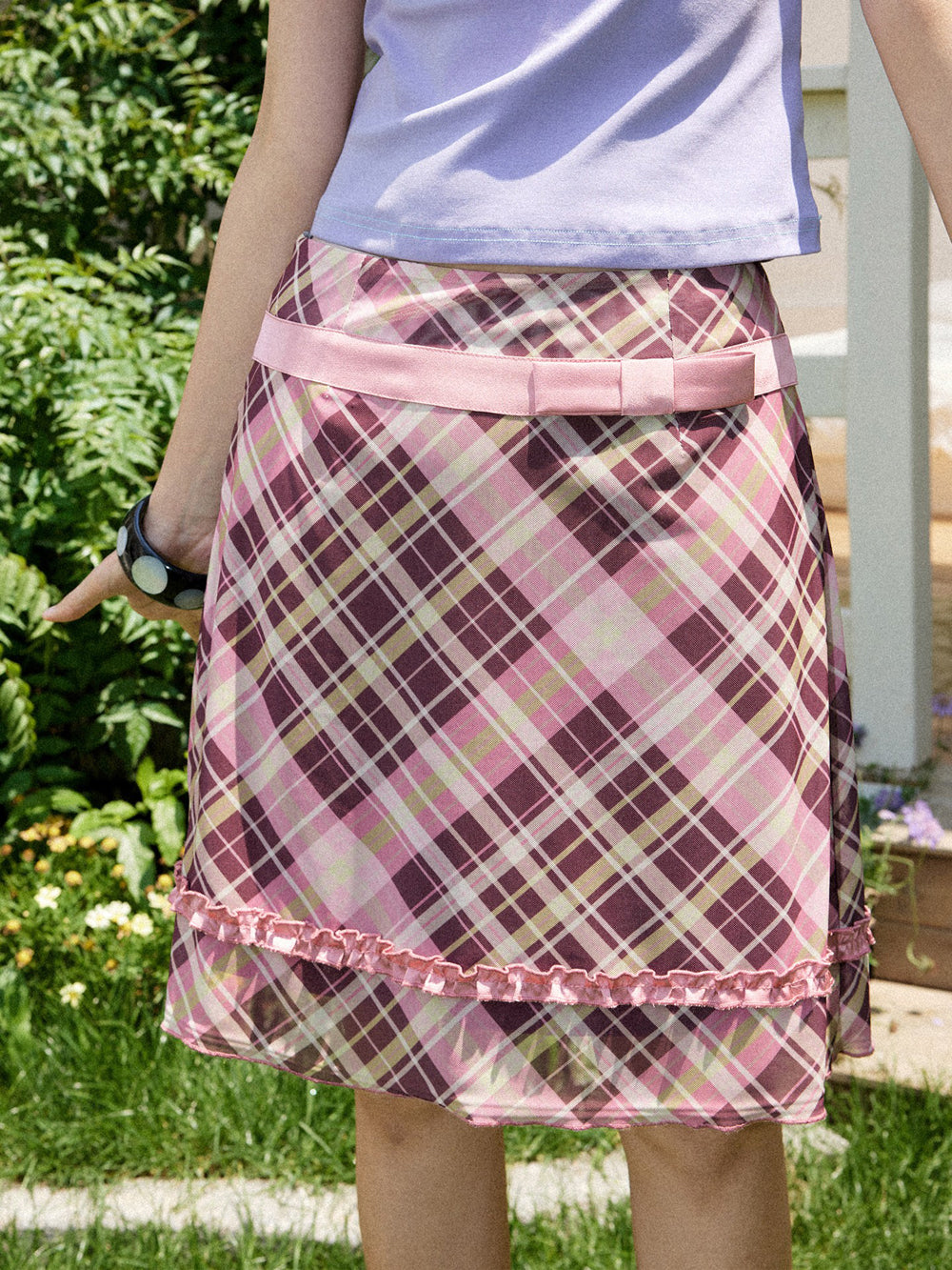 Preppy Plaid Bow Trim Mini Skirt