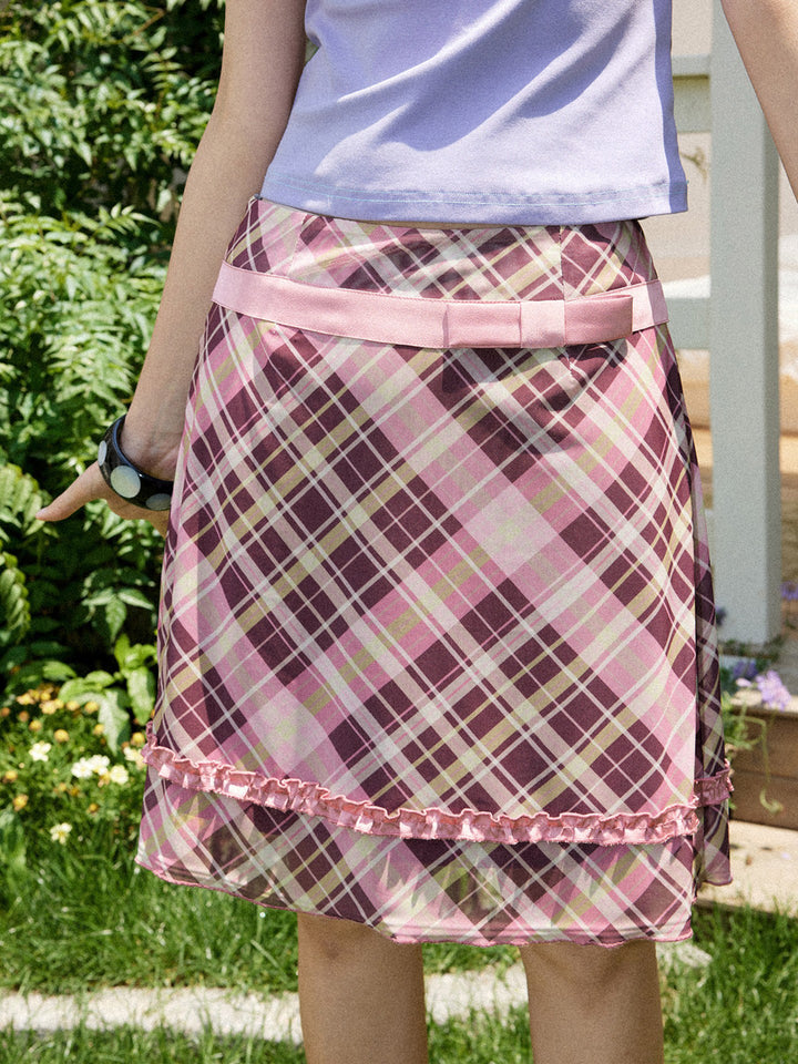 Preppy Plaid Bow Trim Mini Skirt