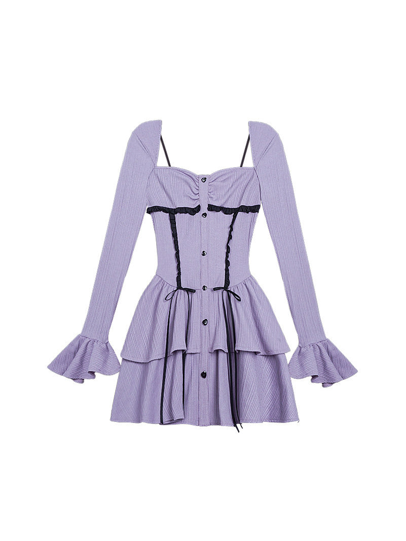 Lavender Corset-Style Ruffle Mini Dress