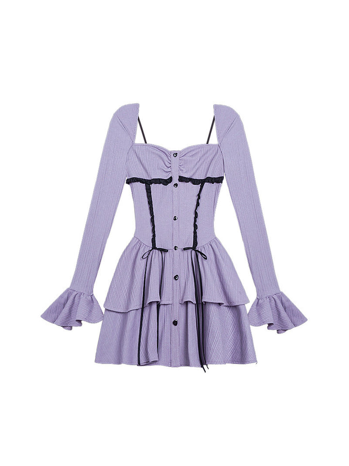 Lavender Corset-Style Ruffle Mini Dress