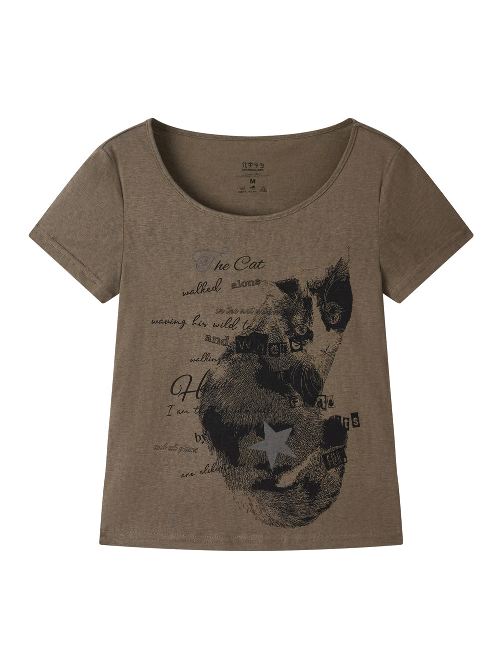 Vintage Cat Graphic Scoop Neck T-Shirt