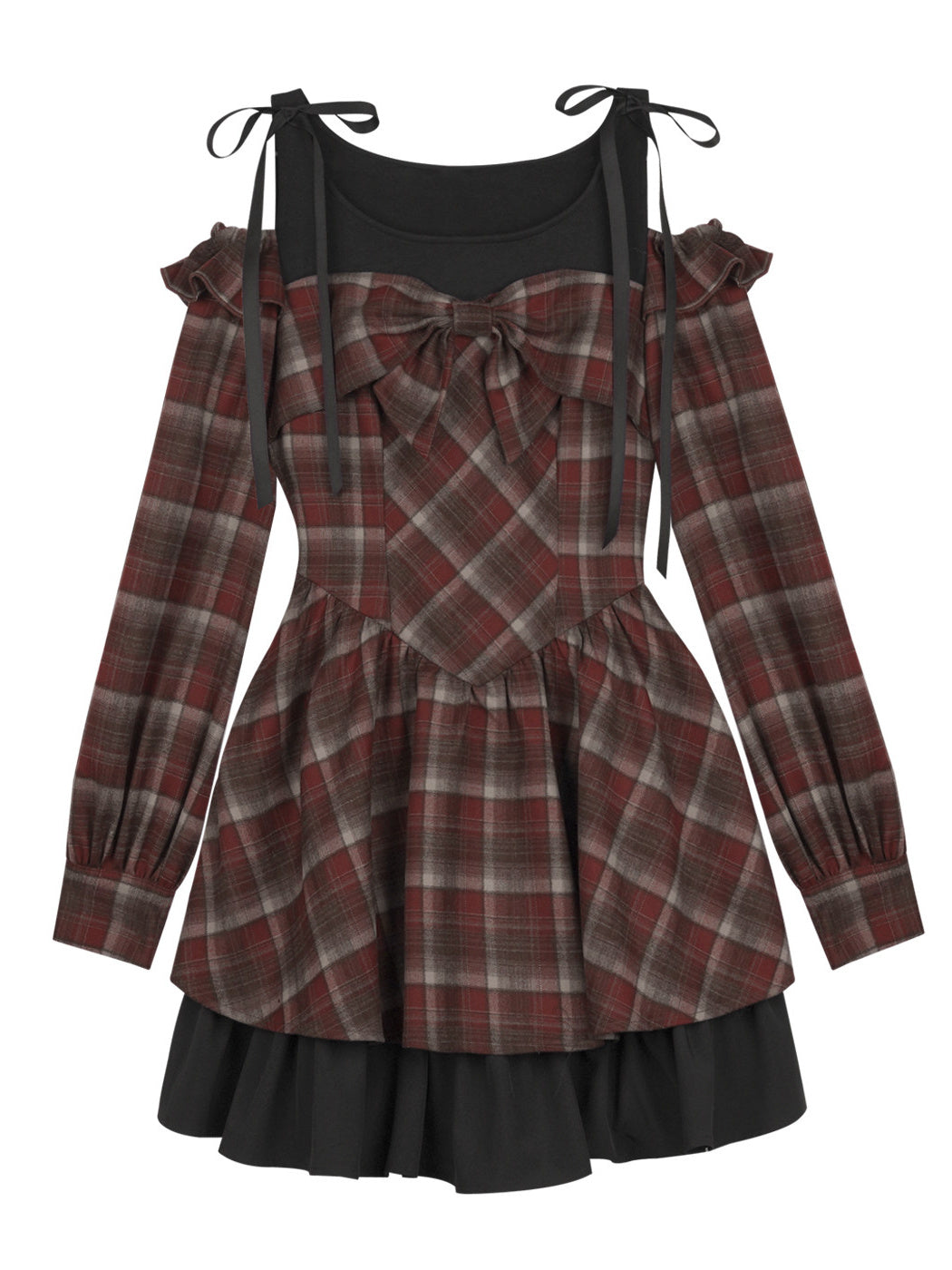 Burgundy Plaid Bow Mini Dress