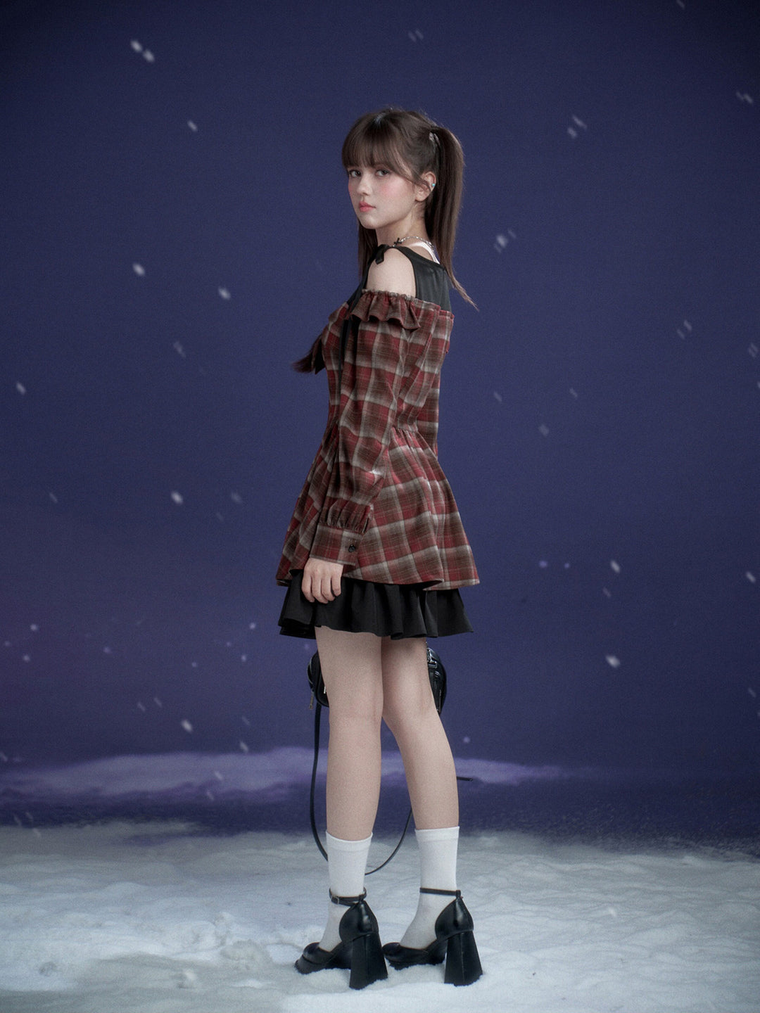 Burgundy Plaid Bow Mini Dress