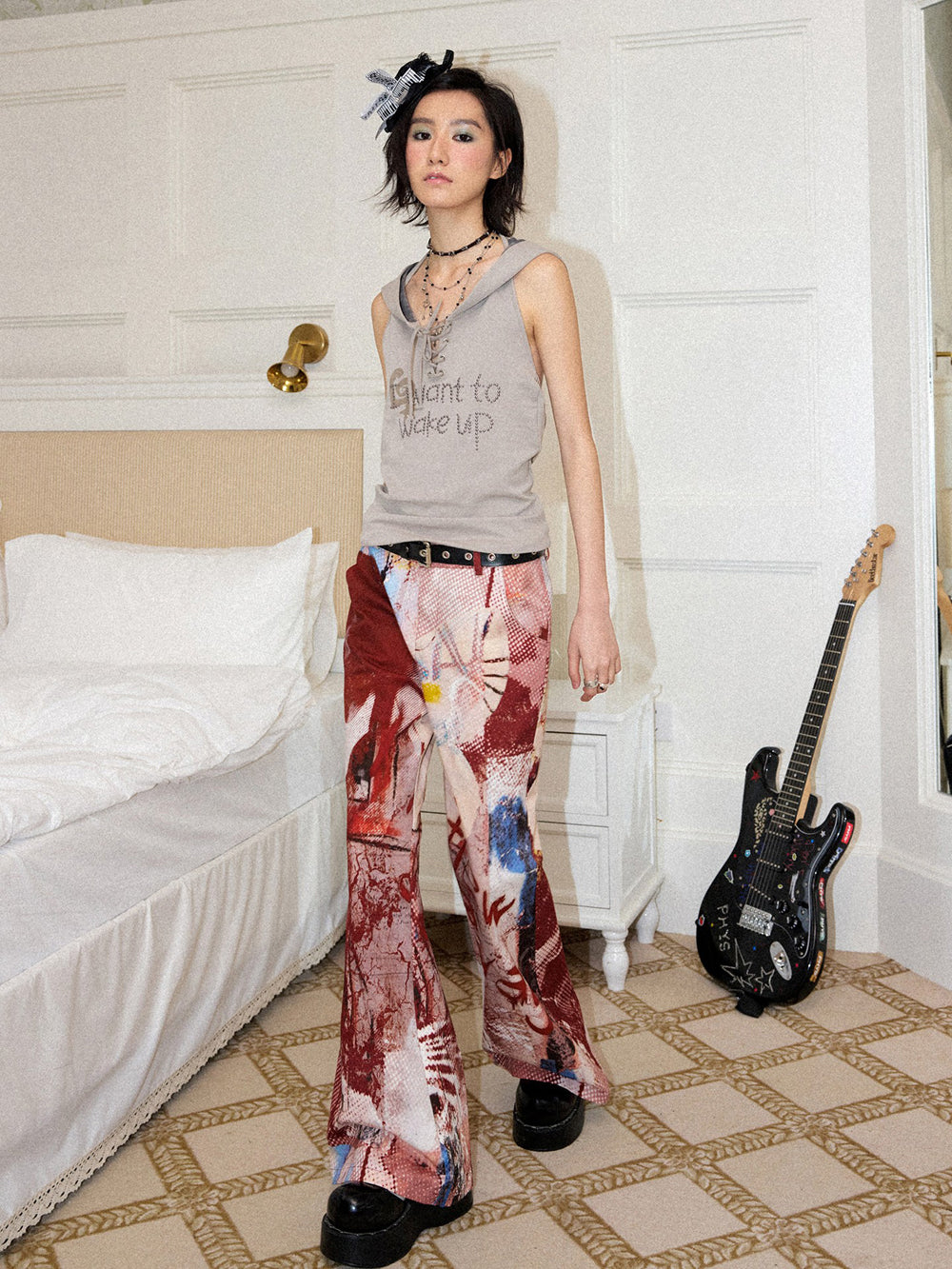 Manga Graphic Wide Leg Pants