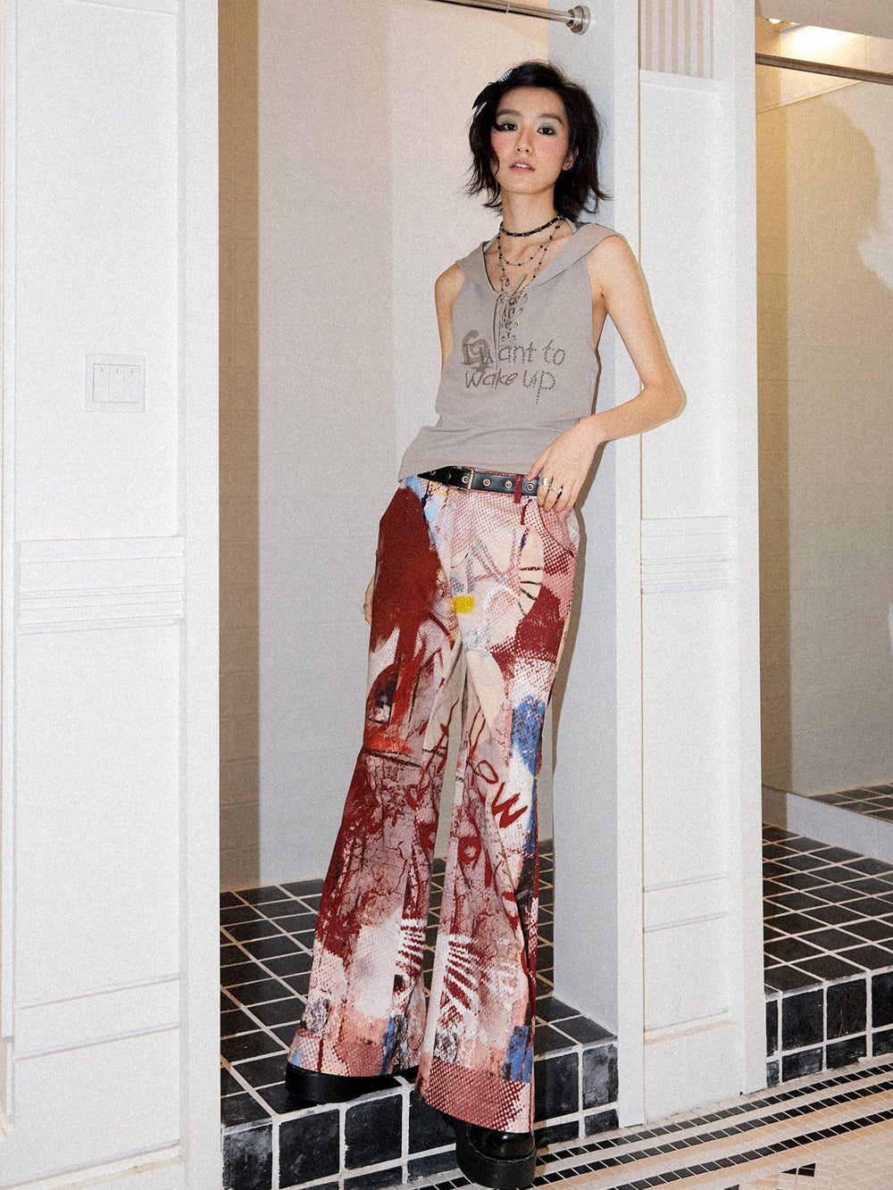 Manga Graphic Wide Leg Pants