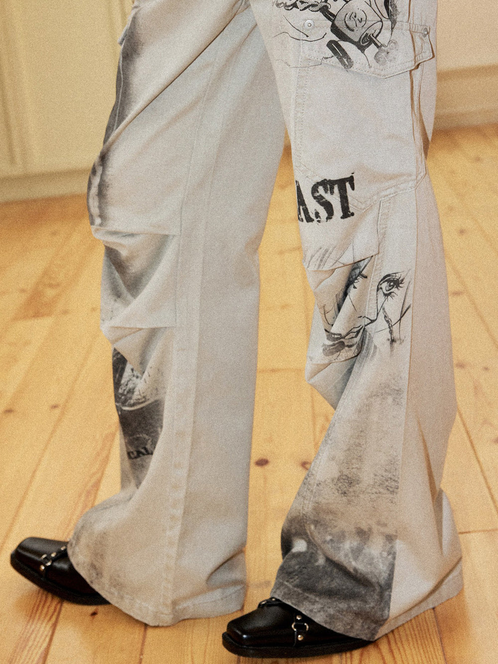 Vintage Manga Graphic Washed Wide Leg Pants