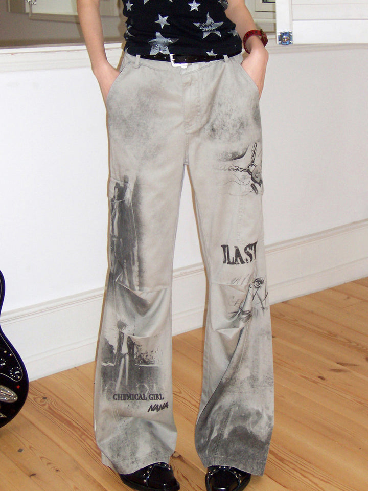 Vintage Manga Graphic Washed Wide Leg Pants