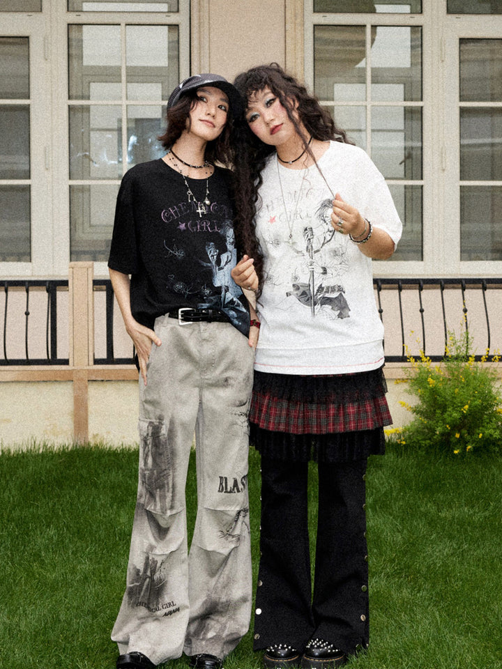 Vintage Manga Graphic Washed Wide Leg Pants