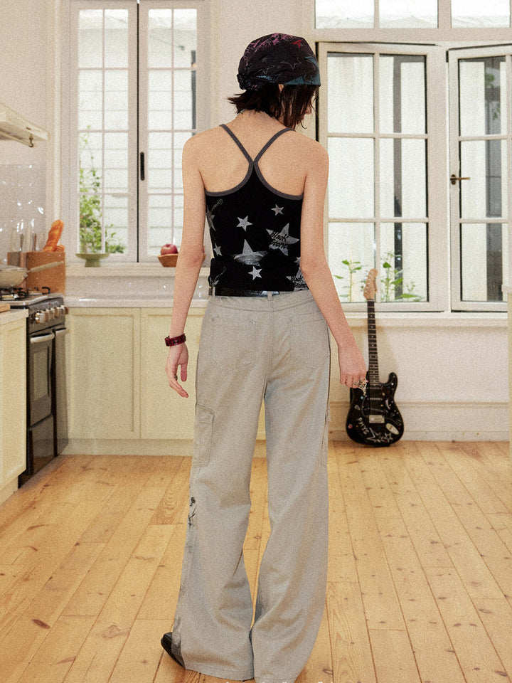 Vintage Manga Graphic Washed Wide Leg Pants