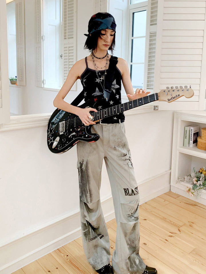 Vintage Manga Graphic Washed Wide Leg Pants