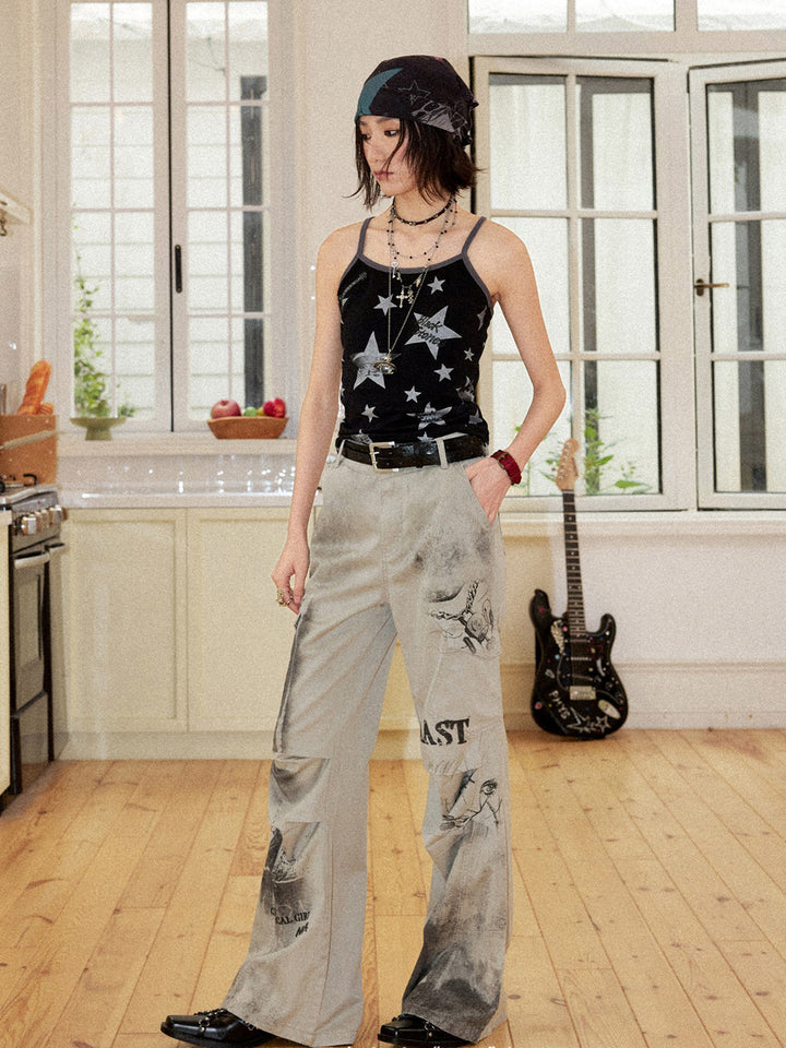 Vintage Manga Graphic Washed Wide Leg Pants