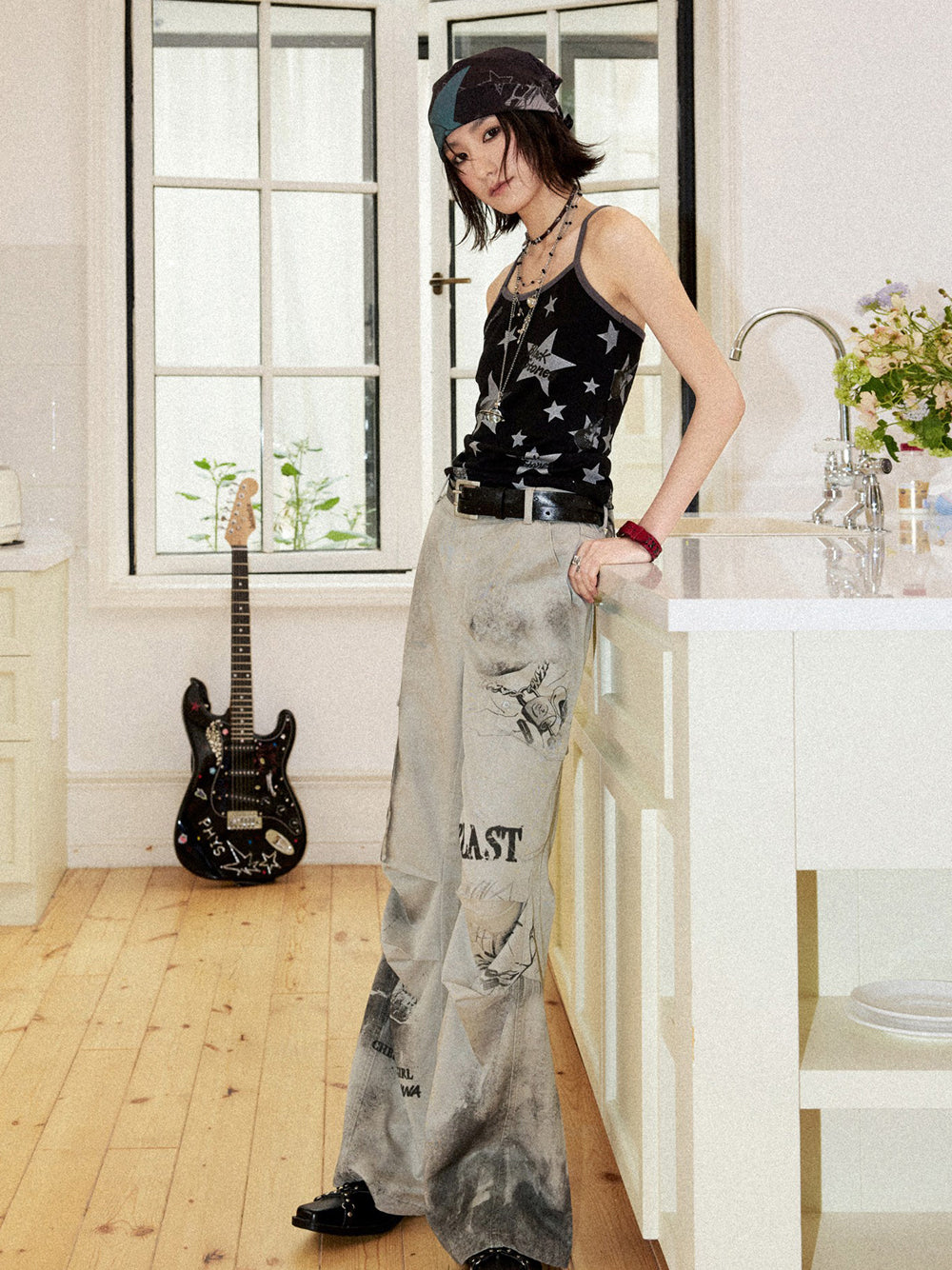 Vintage Manga Graphic Washed Wide Leg Pants