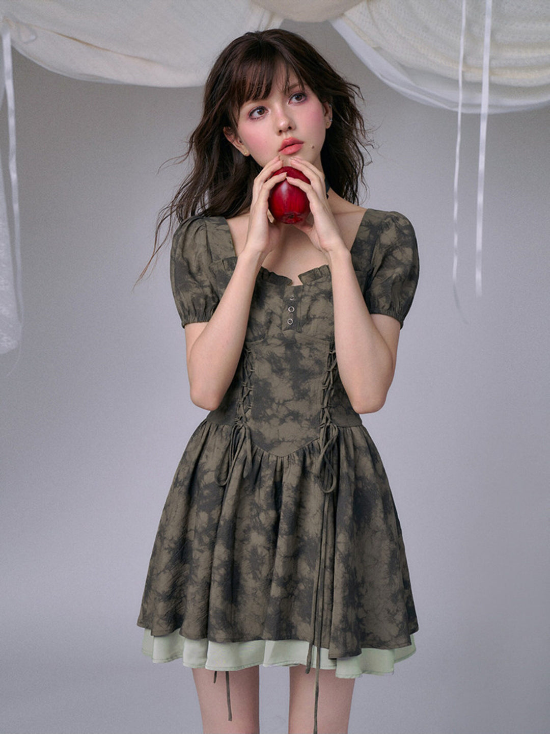 Tie-Dye Corset Puff Sleeve Mini Dress
