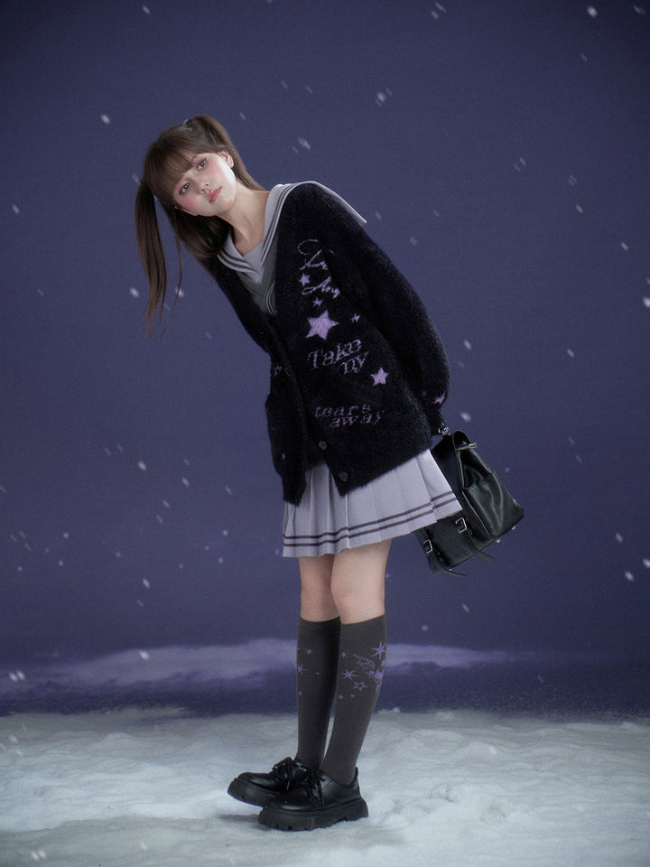 Music Note Graphic Fuzzy Cardigan