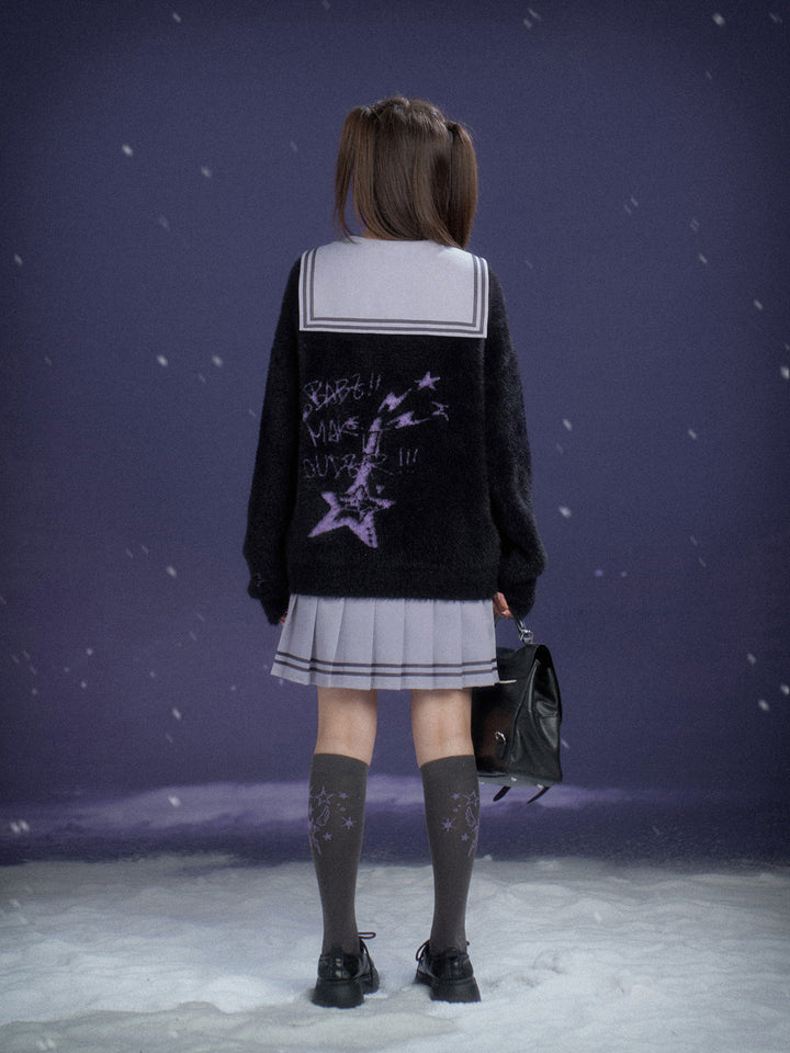Music Note Graphic Fuzzy Cardigan