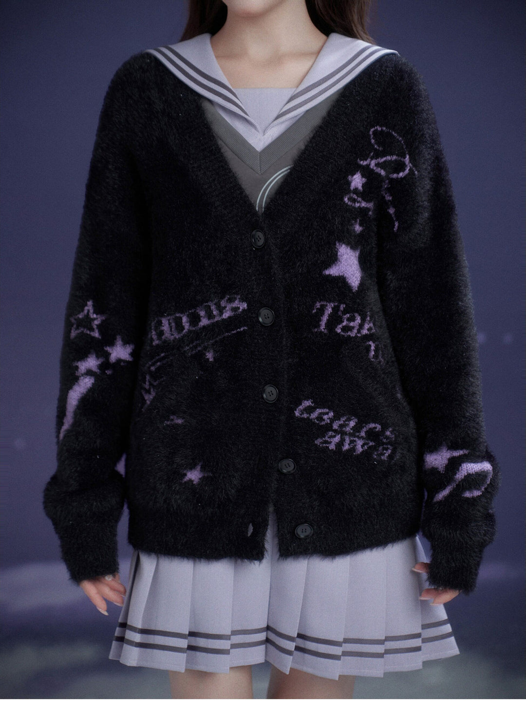 Music Note Graphic Fuzzy Cardigan