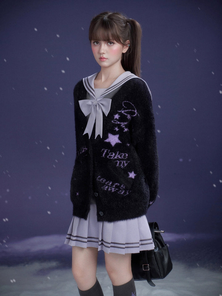 Music Note Graphic Fuzzy Cardigan