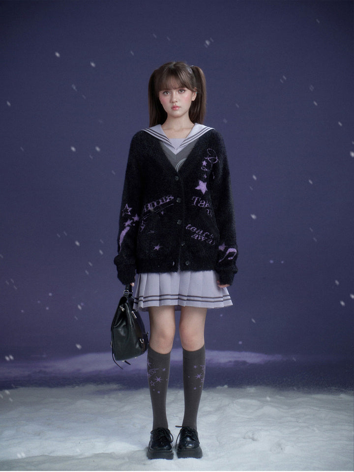 Music Note Graphic Fuzzy Cardigan