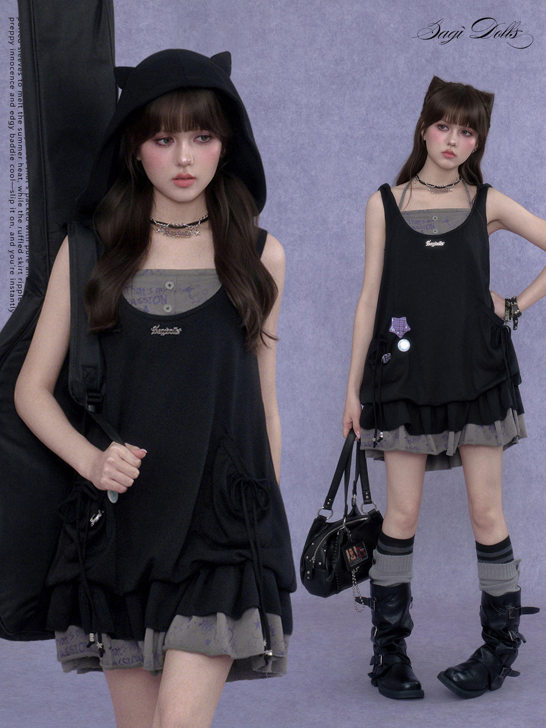 Cat Ear Layered Ruffle Mini Dress