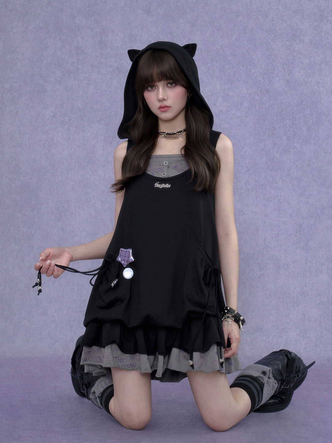 Cat Ear Layered Ruffle Mini Dress