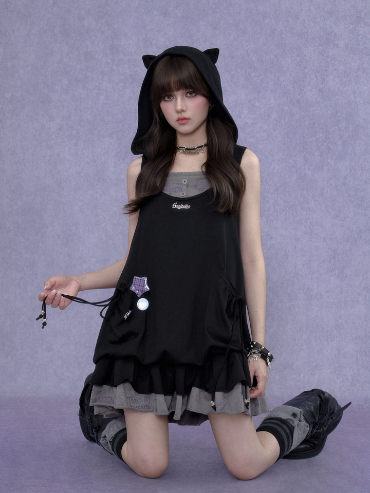 Cat Ear Layered Ruffle Mini Dress