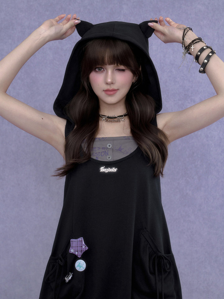 Cat Ear Layered Ruffle Mini Dress