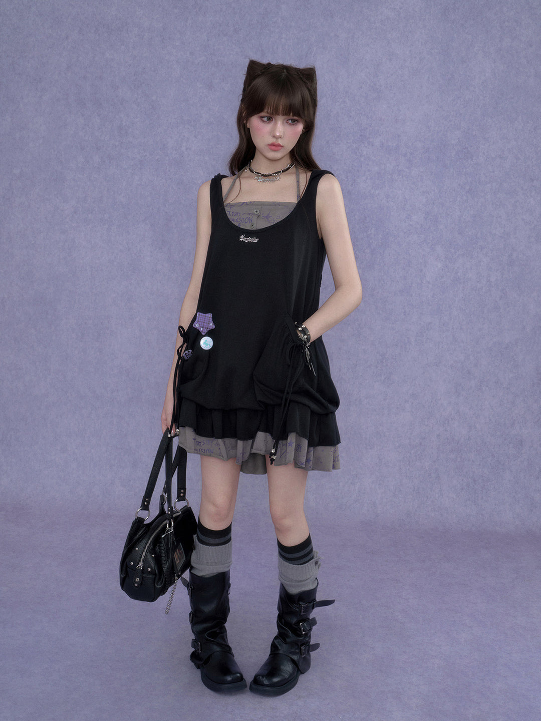 Cat Ear Layered Ruffle Mini Dress