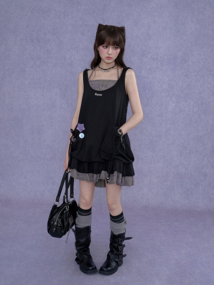 Cat Ear Layered Ruffle Mini Dress