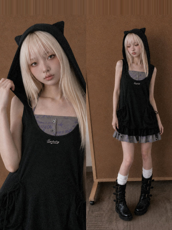 Cat Ear Layered Ruffle Mini Dress