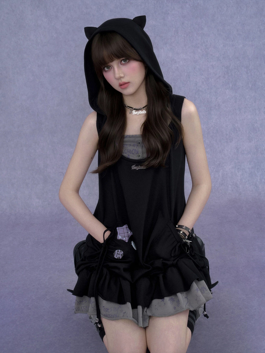 Cat Ear Layered Ruffle Mini Dress