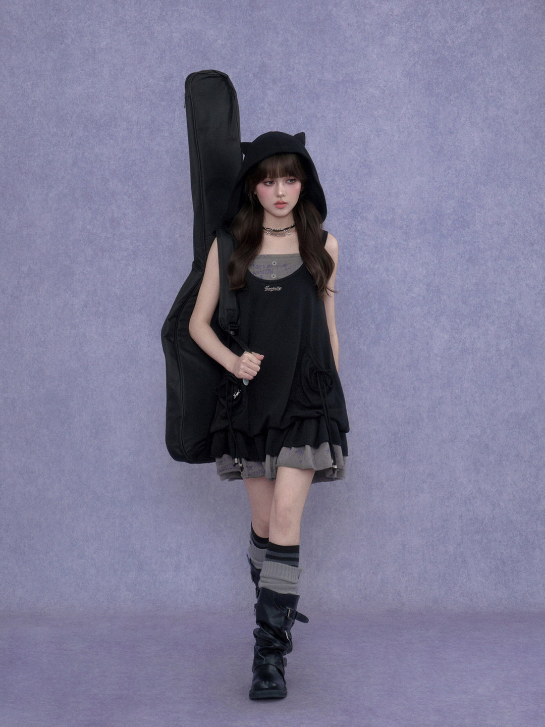 Cat Ear Layered Ruffle Mini Dress