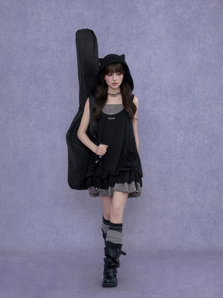 Cat Ear Layered Ruffle Mini Dress