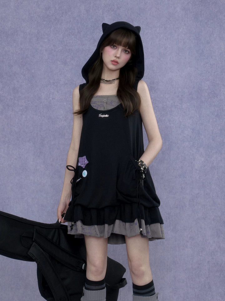 Cat Ear Layered Ruffle Mini Dress