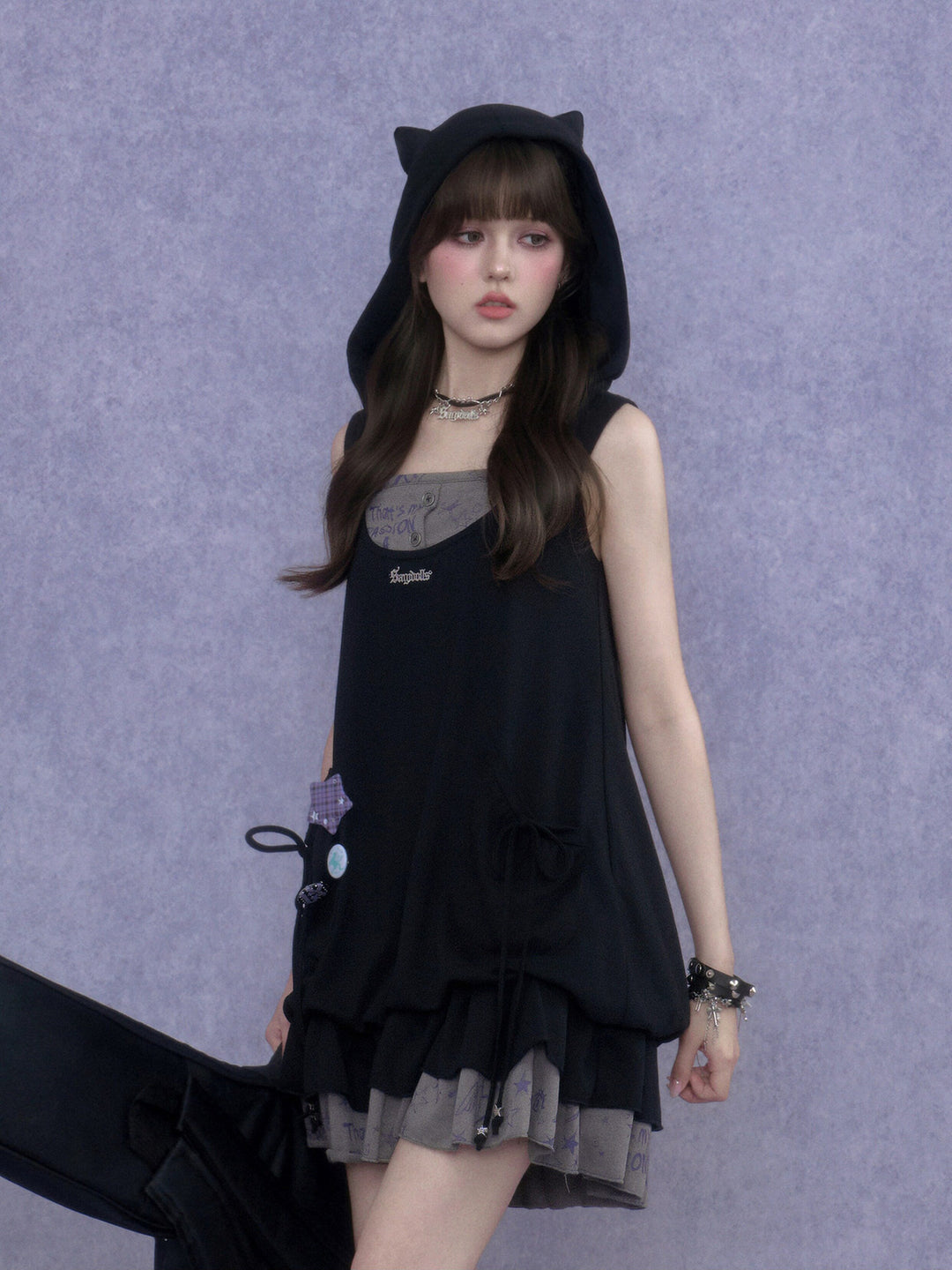 Cat Ear Layered Ruffle Mini Dress