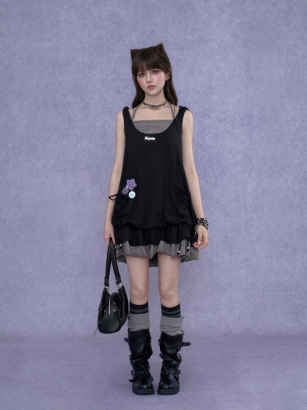Cat Ear Layered Ruffle Mini Dress