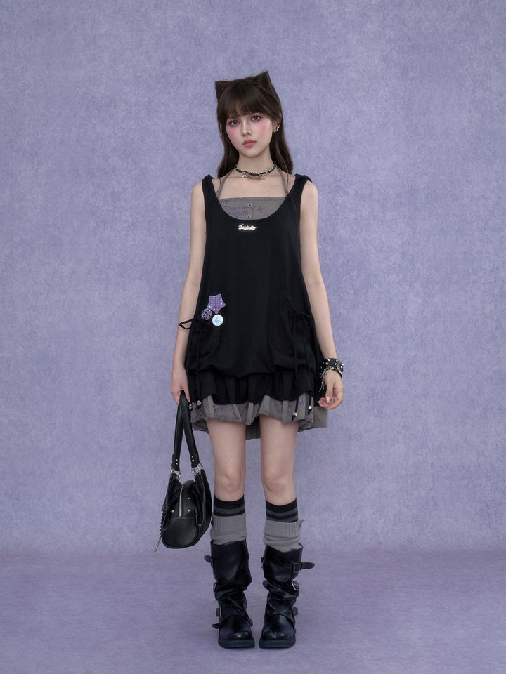 Cat Ear Layered Ruffle Mini Dress