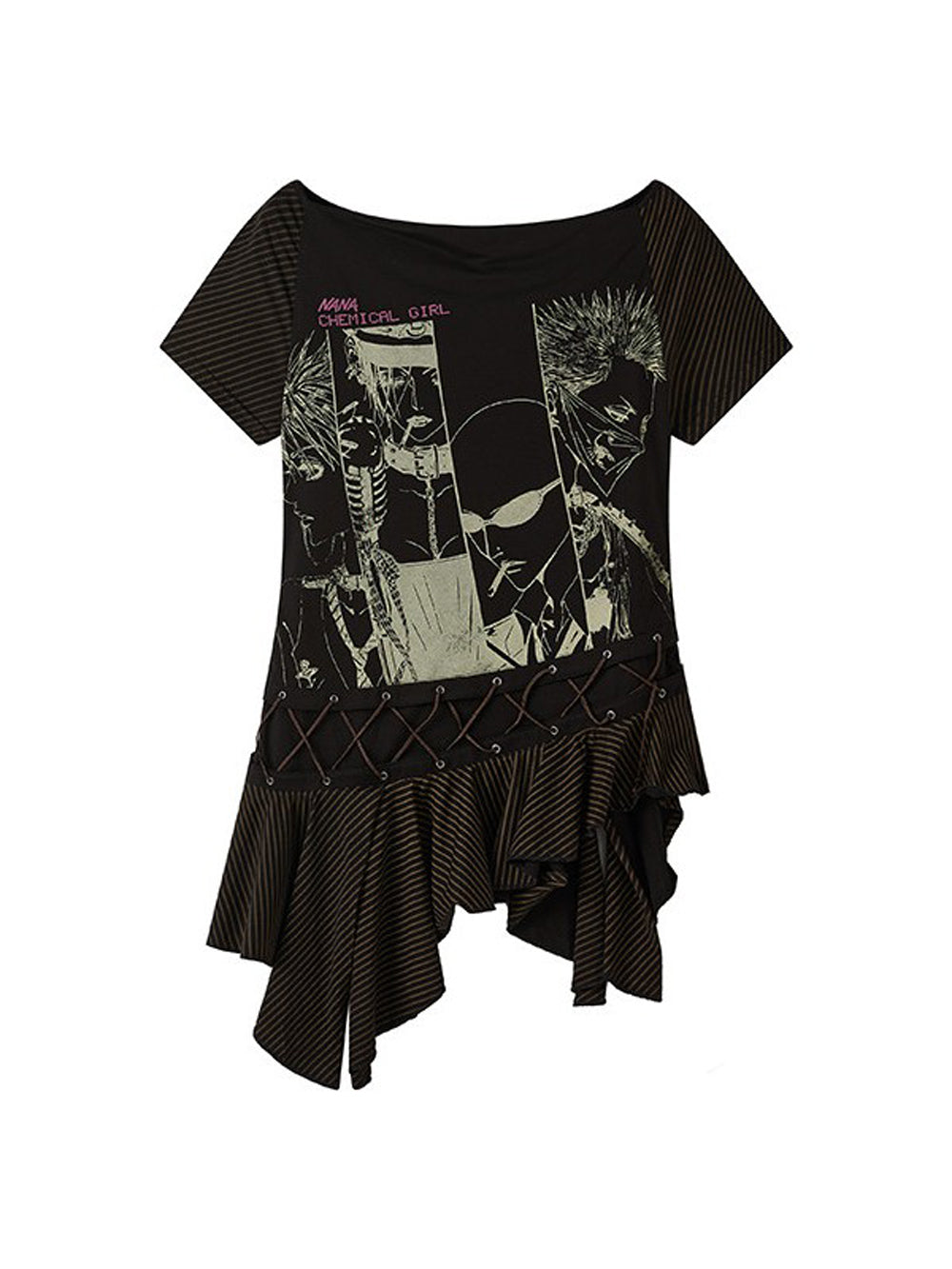 Manga Graphic Lace-Up Ruffle Tunic Top