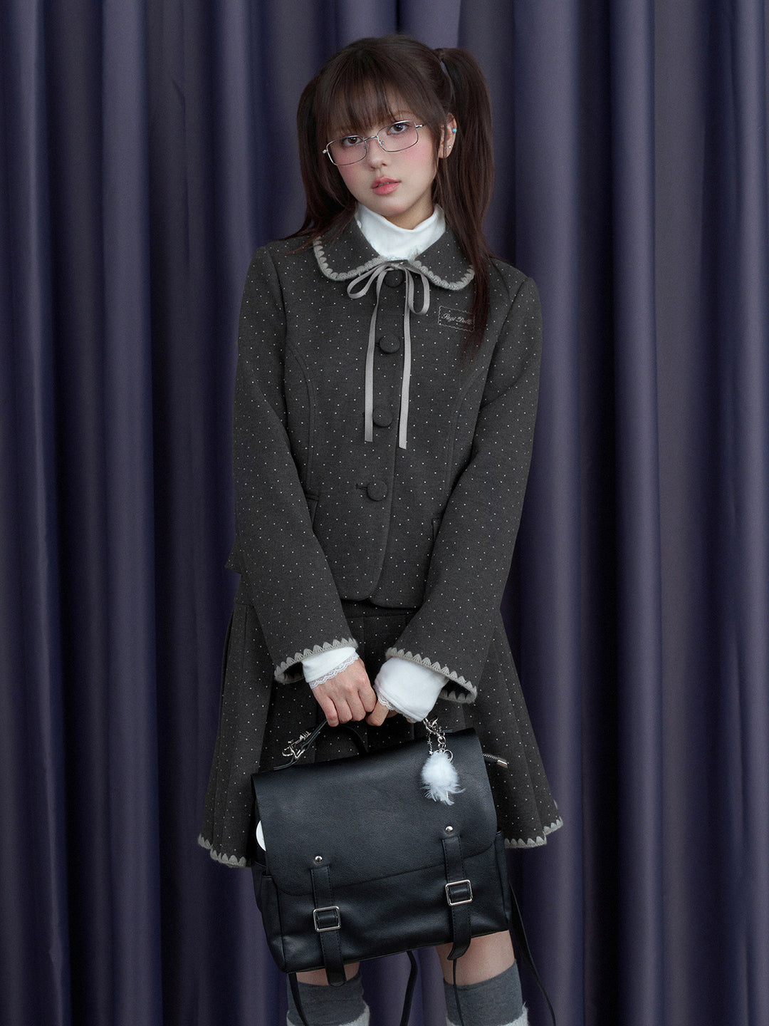 Dotted Pleated Mini Skirt