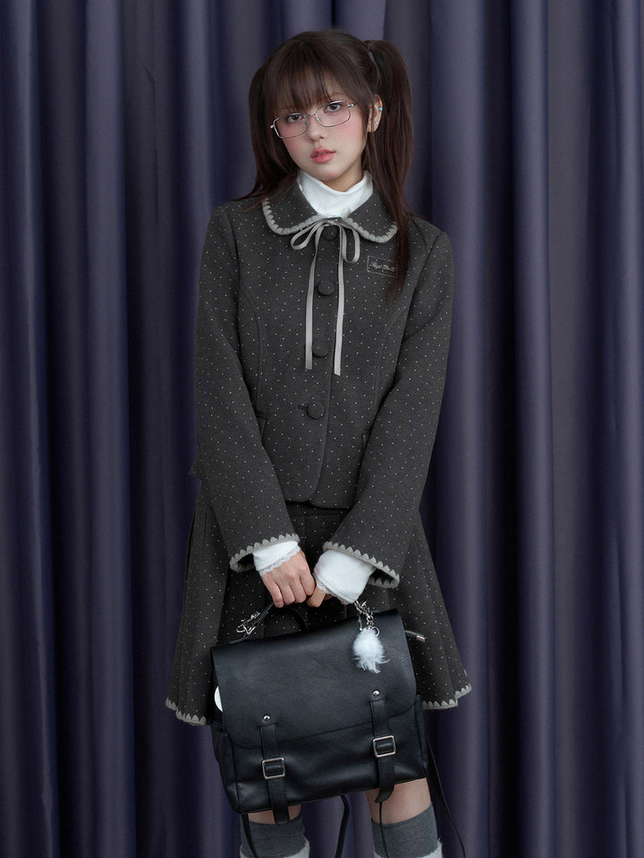 Dotted Pleated Mini Skirt