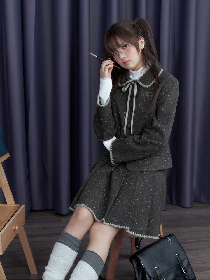 Dotted Pleated Mini Skirt