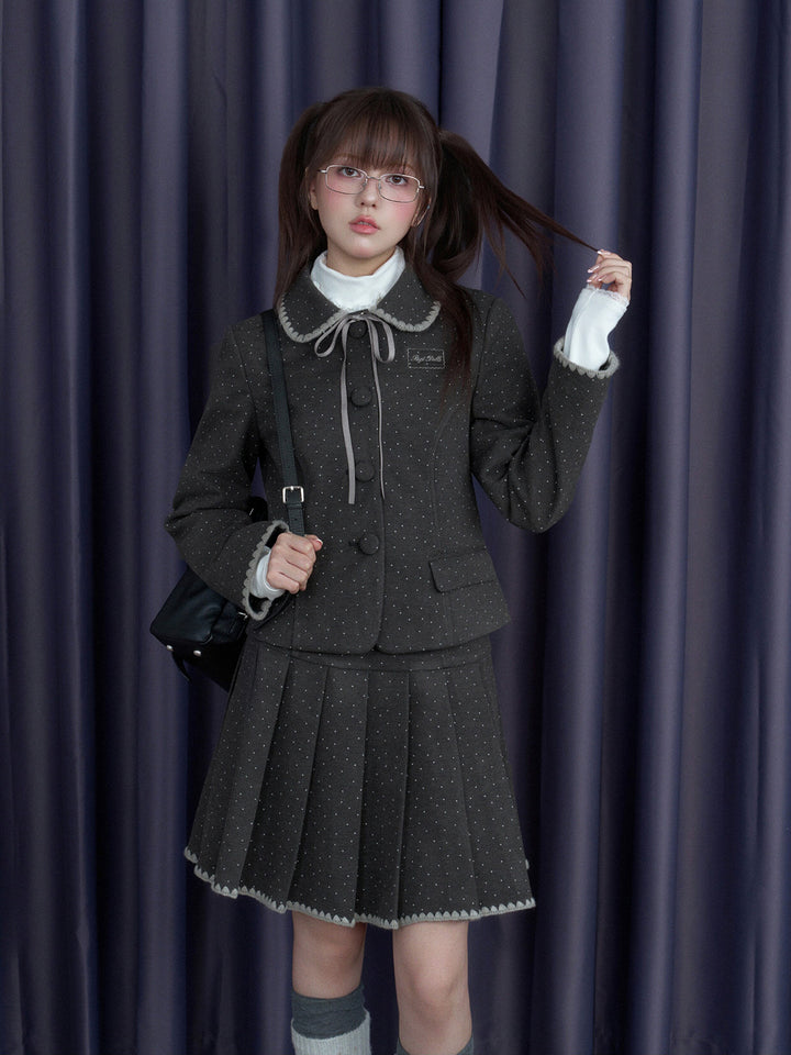 Dotted Pleated Mini Skirt