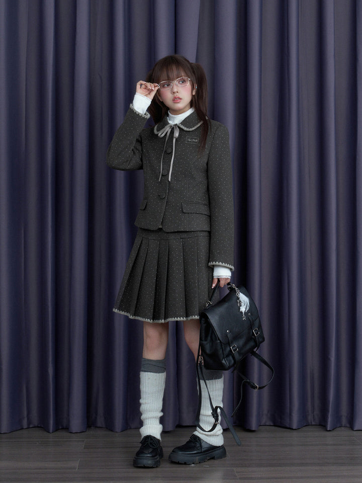 Dotted Pleated Mini Skirt