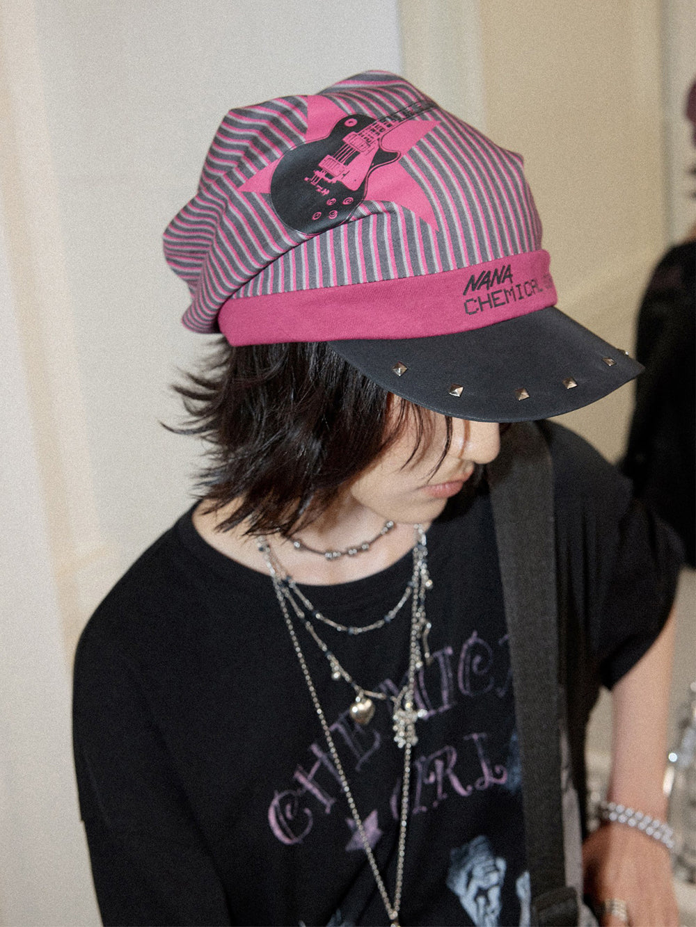Y2K Punk Striped Guitar Studded Visor Beanie