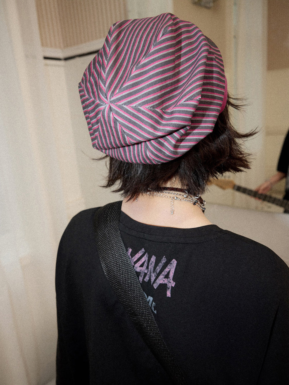 Y2K Punk Striped Guitar Studded Visor Beanie