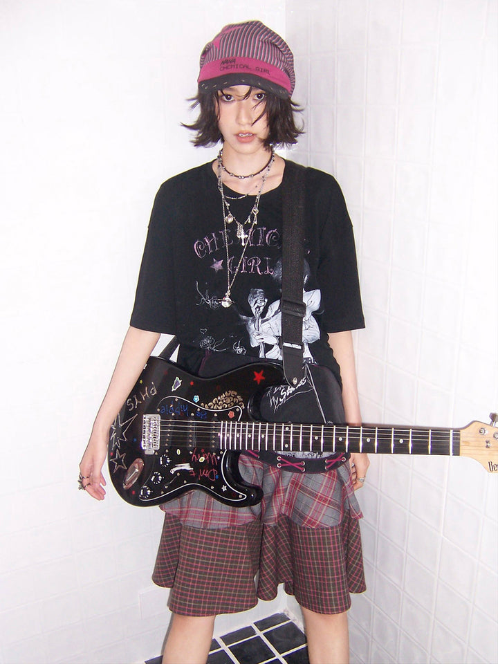 Y2K Punk Striped Guitar Studded Visor Beanie