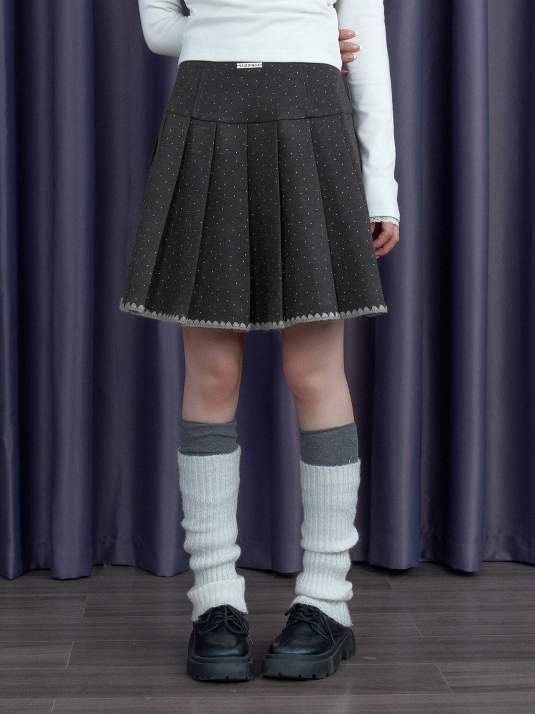 Dotted Pleated Mini Skirt