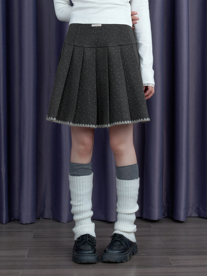 Dotted Pleated Mini Skirt