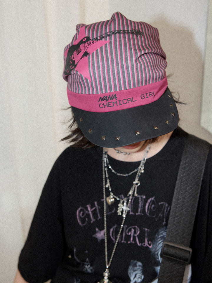 Y2K Punk Striped Guitar Studded Visor Beanie