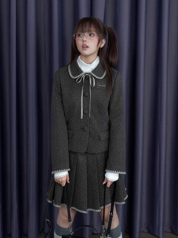 Dotted Pleated Mini Skirt